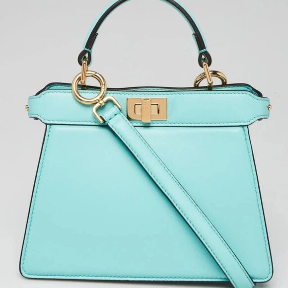 Fendi Teal Leather Petite Peekaboo Iseeu Satchel Bag 8BN335 - Picture 1 of 12